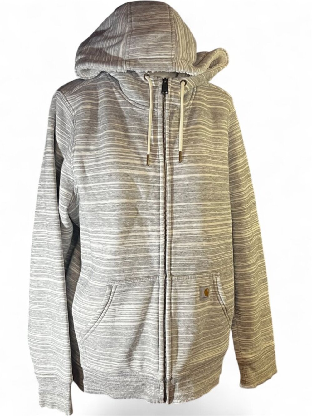 Carhartt Womens Clarksburg Sherpa Lined Full Zip Hoodie Gray Stripe Size L 12-14